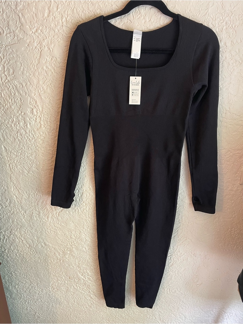 New Cupshe Black Ribbed Long-Sleeve Bodysuit